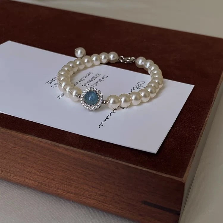 铜合金手链 蓝月光珠珠手链女气质百搭法式轻奢高级感手饰4045