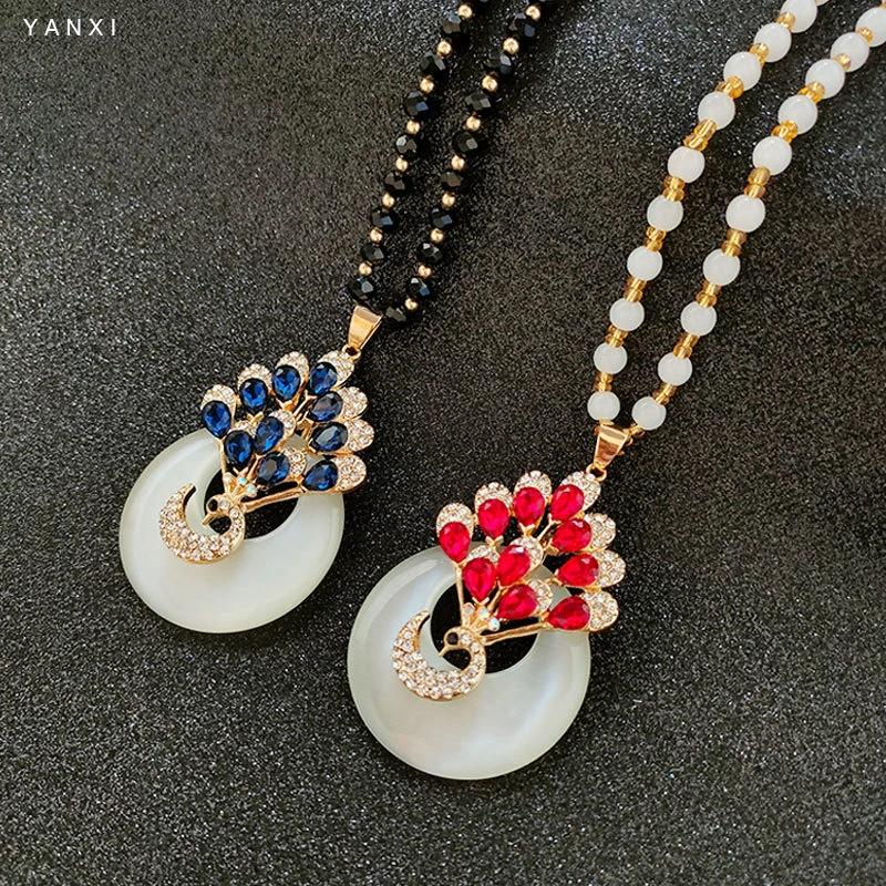 铜合金琉璃项链 新中式气质秋冬毛衣链时尚高级国风复古项链1662