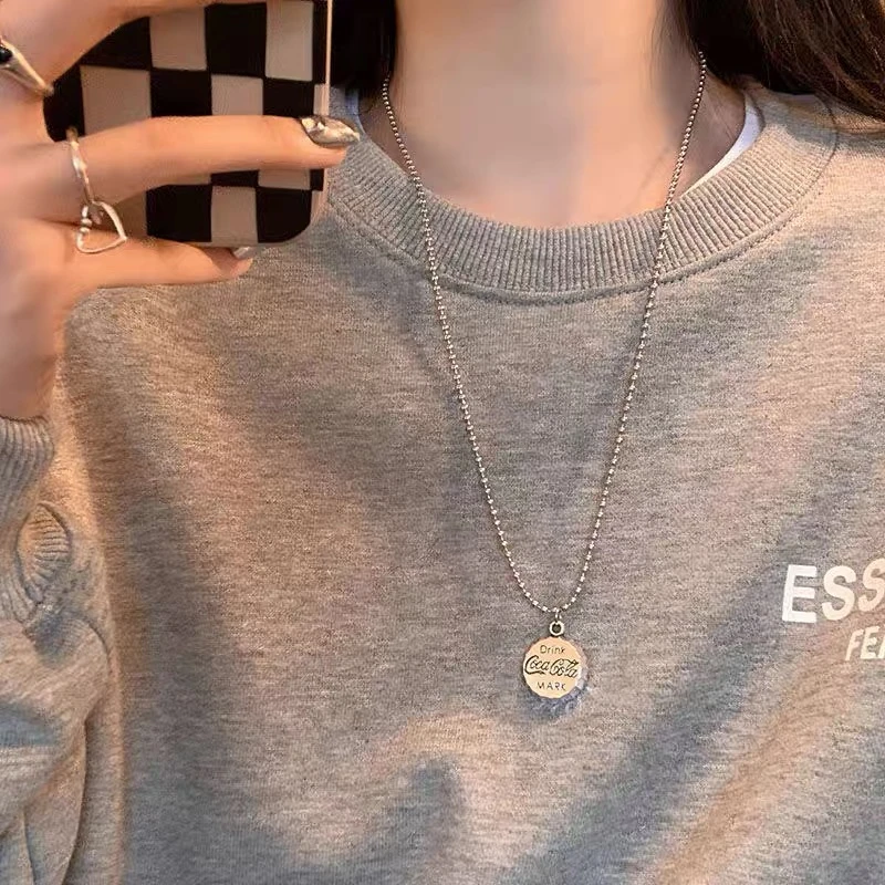 钛钢项链 ins原宿风可乐瓶盖项链卫衣链毛衣链潮酷情侣1303