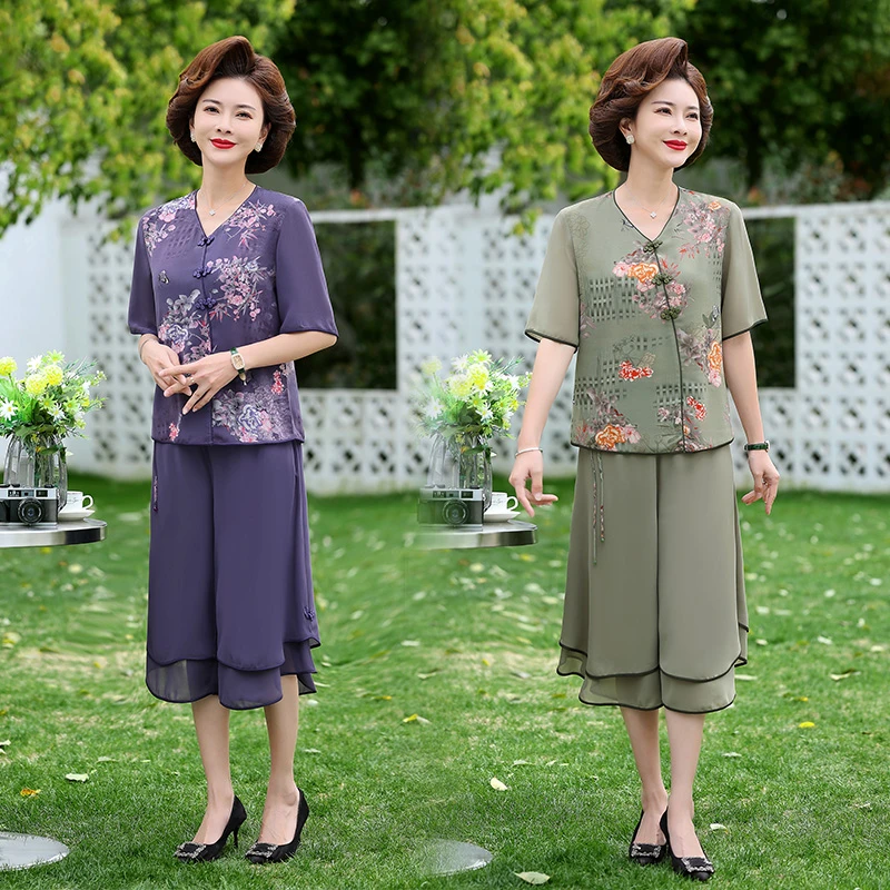 女装套装大码洋气中老年时尚夏季中年夏装妈妈装气质复古宽松中式