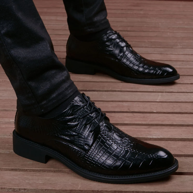 皮鞋男士夏季英伦商务正装鳄鱼纹真皮透气休闲鞋尖头男鞋2024新款