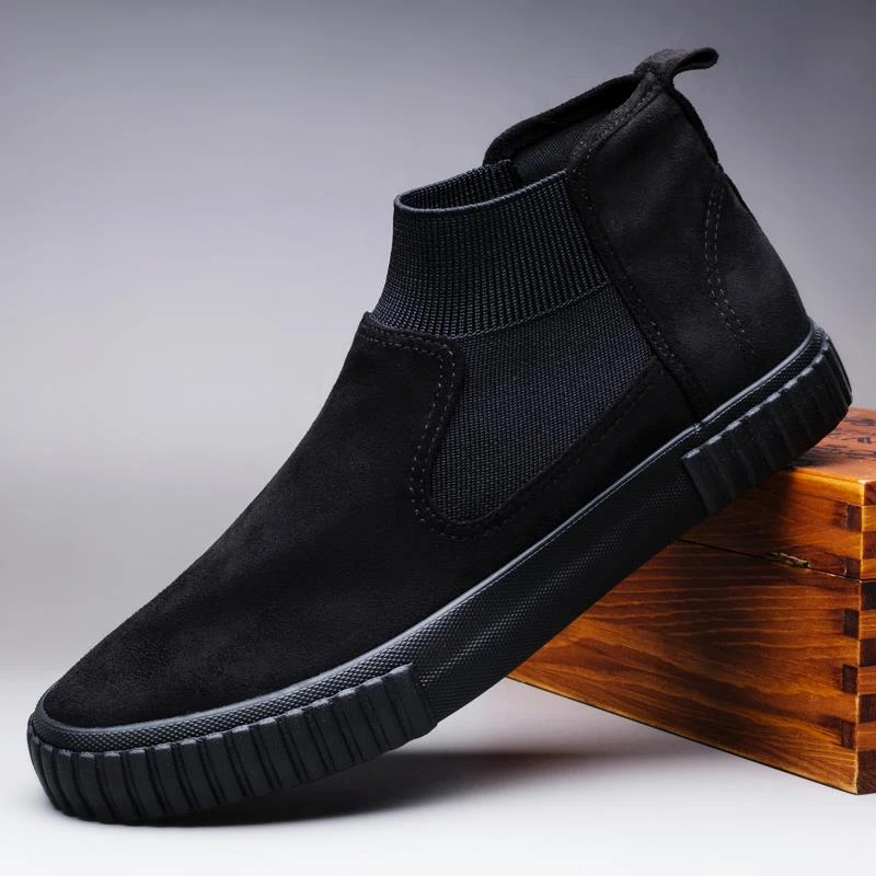 高帮鞋男鞋春秋新款翻毛一脚蹬帆布鞋男休闲加绒板鞋男士中帮布鞋