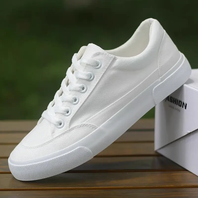 潮男百搭纯白色帆布鞋2024夏新款透气潮流布鞋小白鞋休闲运动板鞋