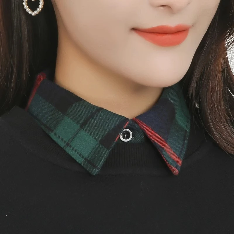 格子假领子春秋冬韩版女衬衫百搭假领装饰领子磨毛格子衬衣假衣领