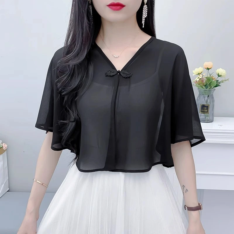 雪纺防晒衣女小披肩复古开衫斗篷外搭配旗袍的小披风夏季短款上衣