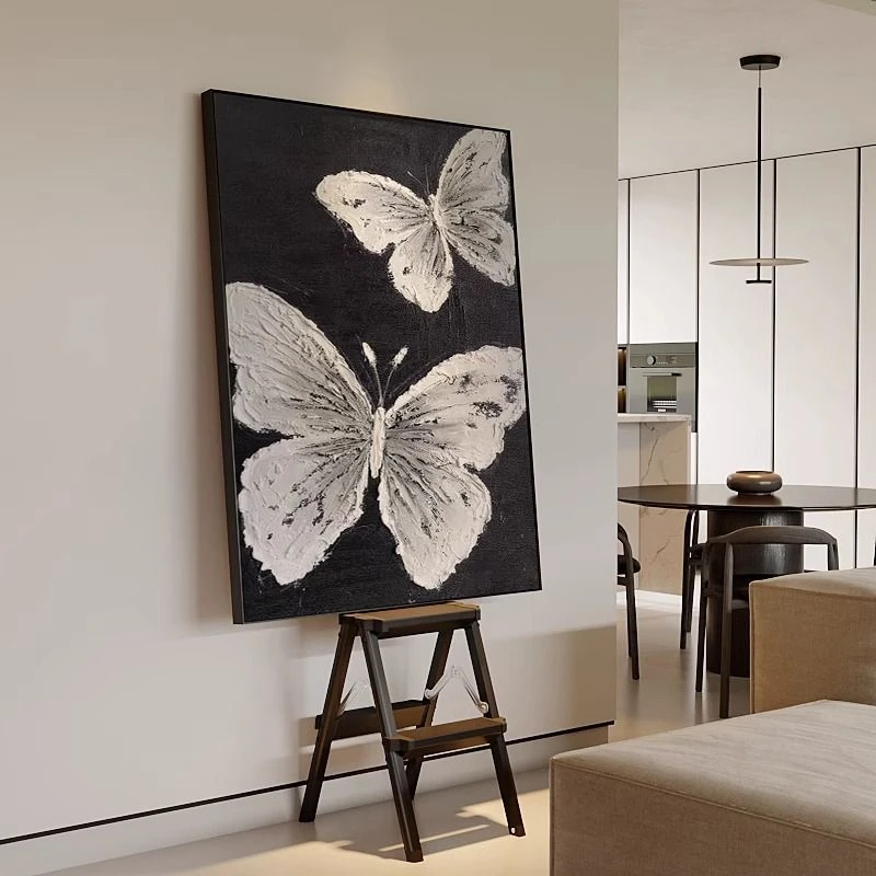 平面立体感现代简约黑白灰风格蝴蝶高级入户玄关客厅装饰画轻奢