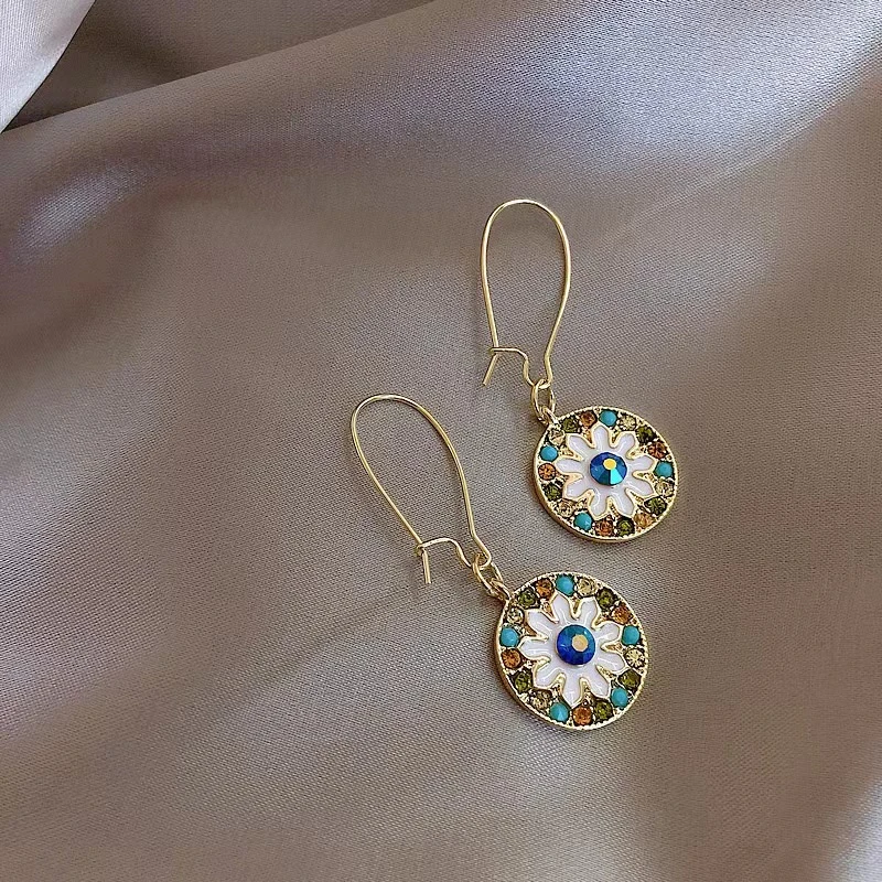 铜合金耳饰 新品潮款法式浪漫圆盘气质女文艺复古风格耳环N1838