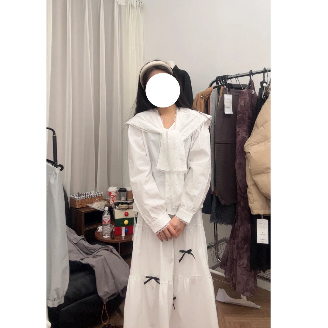 系带纯色衬衫2024年新款长袖上衣女145CY761