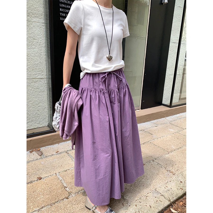 韩系抽绳松紧腰半身裙女2024秋季韩版宽松显瘦A字裙143QY668