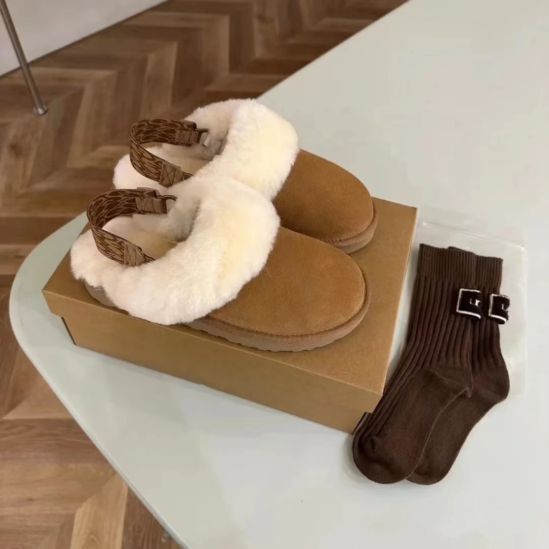 【网红带子拖鞋】桑坡2025款内里羊毛一体时尚保暖加厚休闲雪地拖