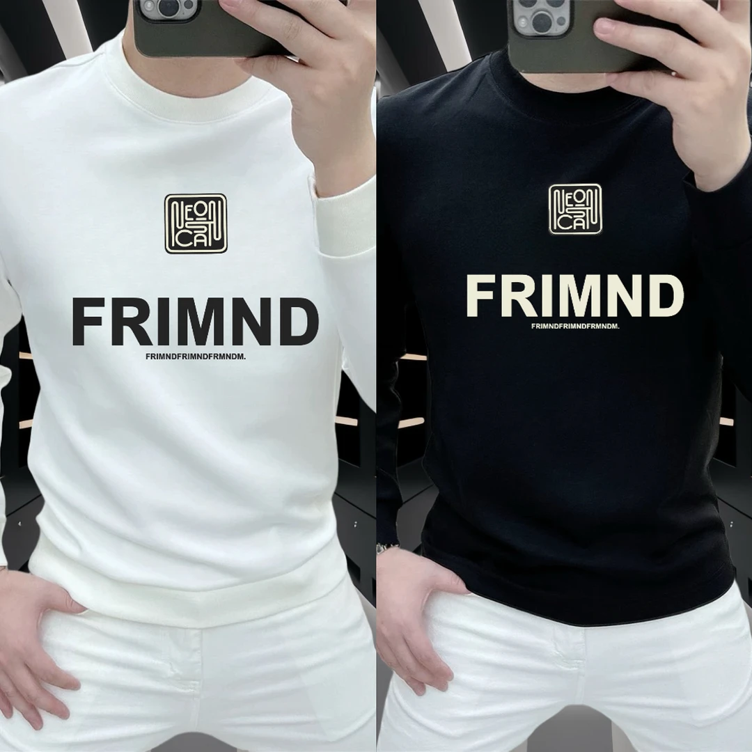 时尚修身百搭休闲卫衣打底2024欧货网红潮牌简约字母长袖T恤男