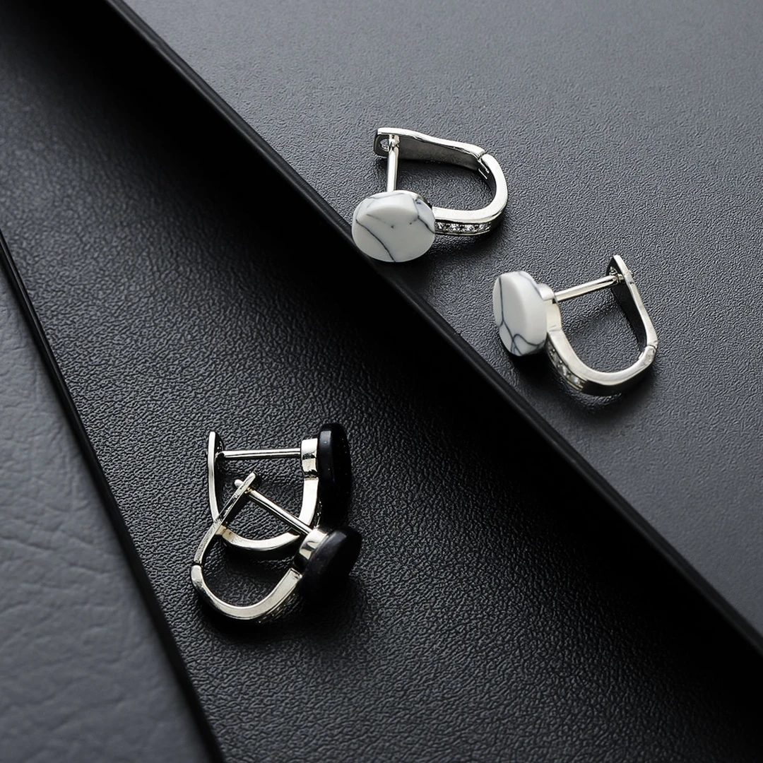 铜合金耳饰 耳钉男s925银针纹理岩石百搭设计感耳扣女潮高级感抗