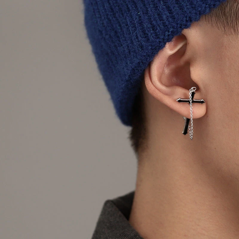 十字架男士耳钉耳环男潮个性单只设计感小众嘻哈街头小众高级耳饰