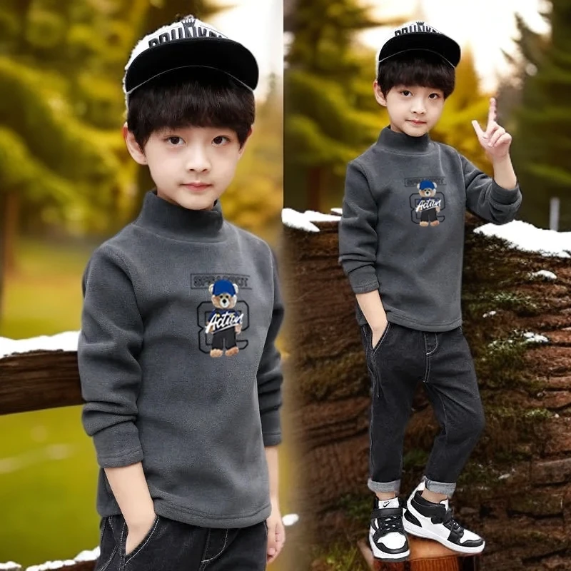 德绒打底衫儿童男童内搭加绒加厚半高领秋冬季中大童上衣保暖内衣