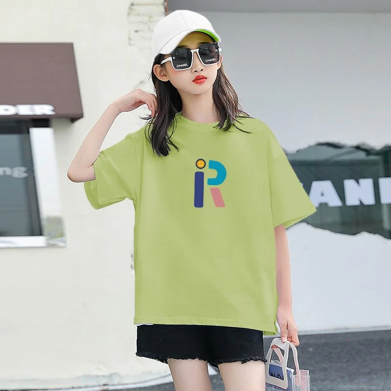 纯棉女童短袖t恤儿童夏季新款宽松中大童装女孩洋气时尚休闲上衣