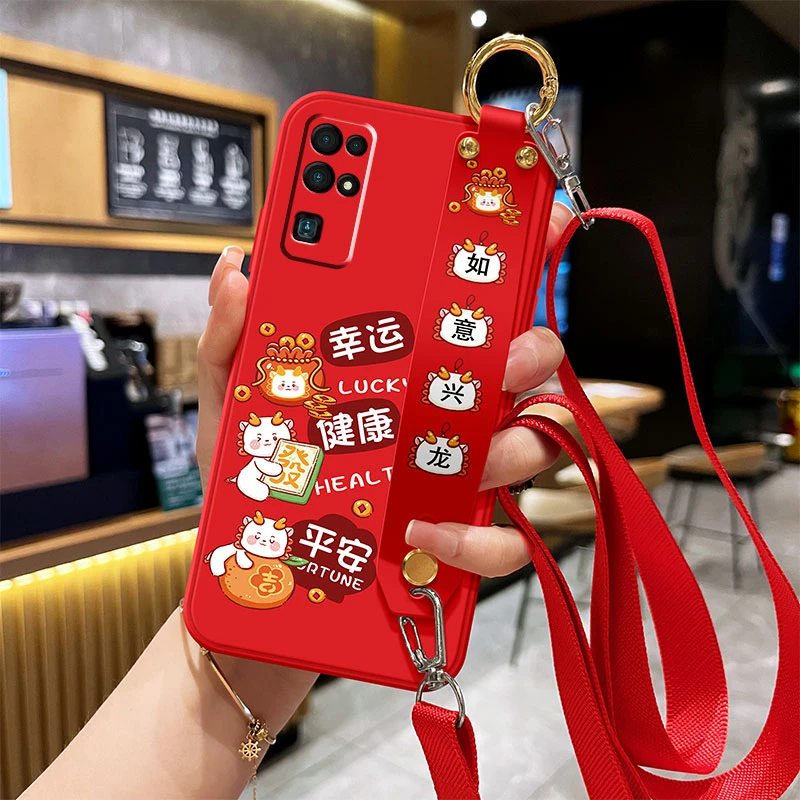 荣耀30手机壳20软硅胶Pro防摔S腕带支架保护套女斜跨挂脖绳背带