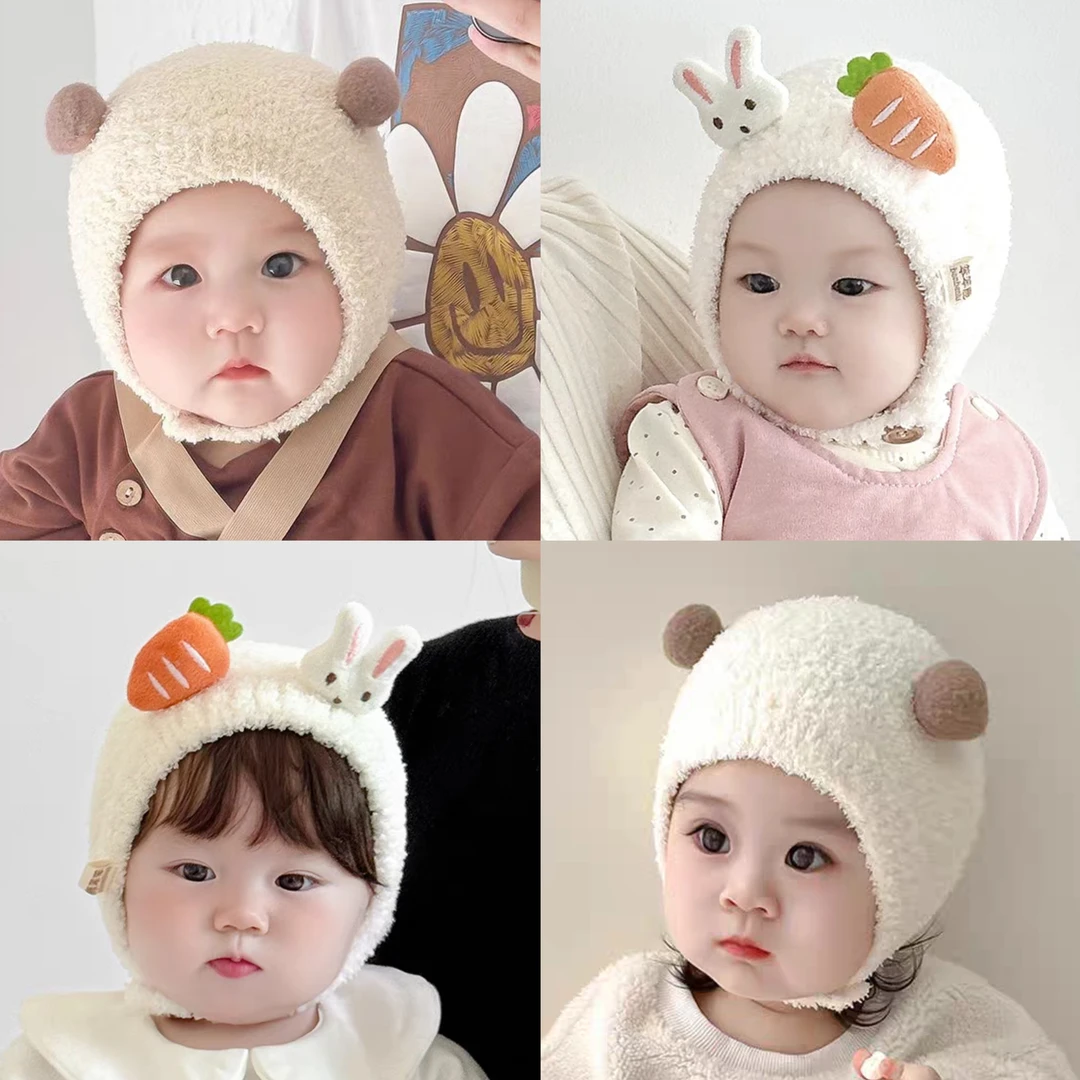婴儿帽子珊瑚绒包头帽可爱超萌男女宝宝护耳帽秋冬季婴幼儿套头帽