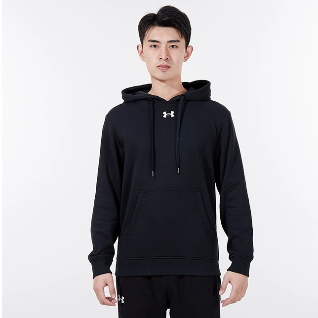 安德玛UA连帽卫衣男秋季保暖休闲运动黑色简约套头衫春秋卫衣新款