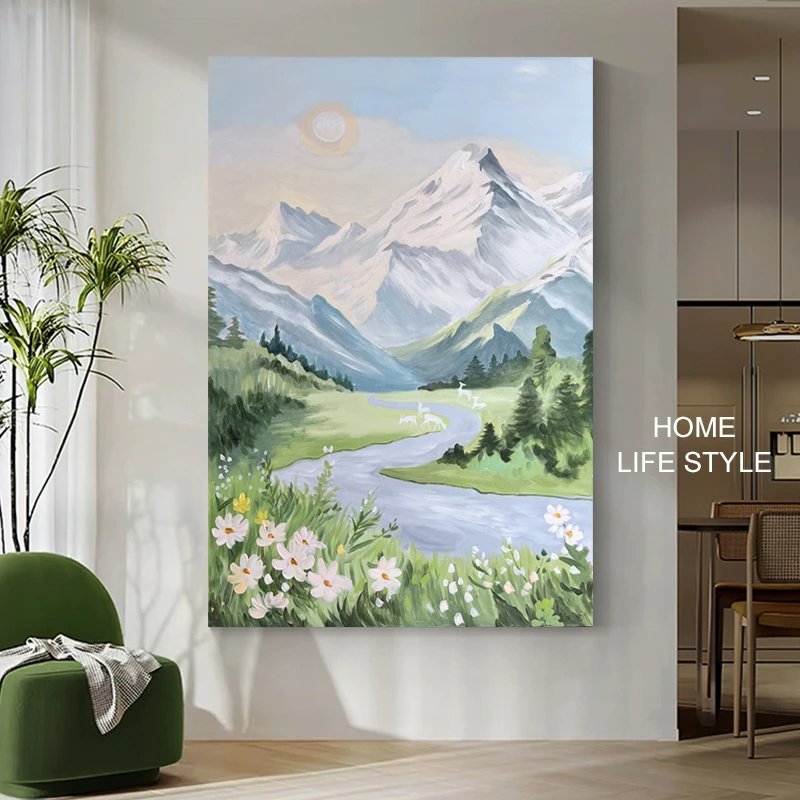 【晓青山】纯手工手绘油画客厅沙发背景画现代简约奶油风入户玄关画