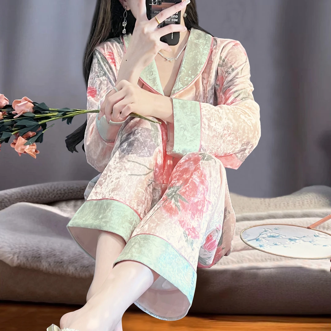 高级感2024新款轻奢金钻绒睡衣女秋冬家居服套装春秋季长袖金丝绒