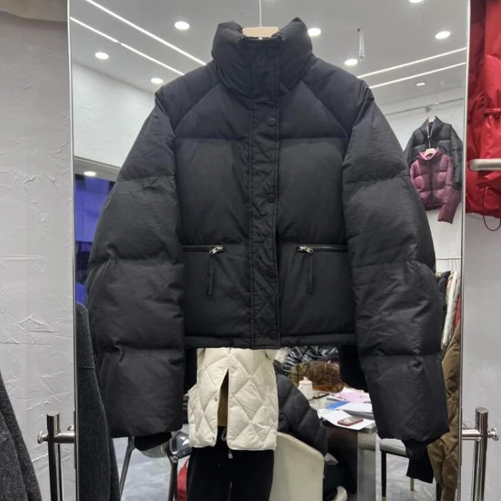 羽绒服女冬季新款2025宽松立领面包服小个子黑色短款爆款横拉链