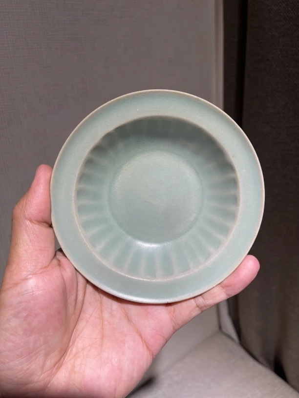 青瓷平盘复古风盘盘子手工天青釉冰裂纹茶托陶瓷花瓣