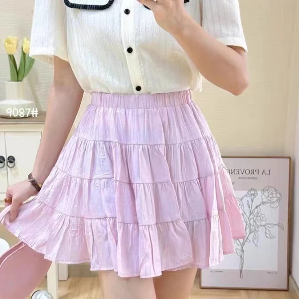 白色蛋糕裙短裙女夏季薄款2025新款高腰A字褶皱蓬蓬显瘦半身裙