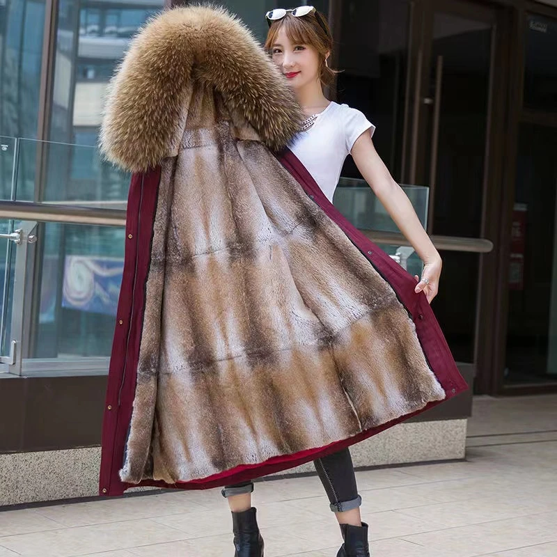 【青根兔】2024新款冬季加厚修身显瘦可拆卸内胆长款女士派克服