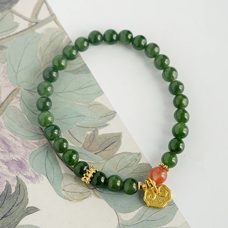 和田玉碧玉搭配小祥云气质风手链 多样性发一-7258