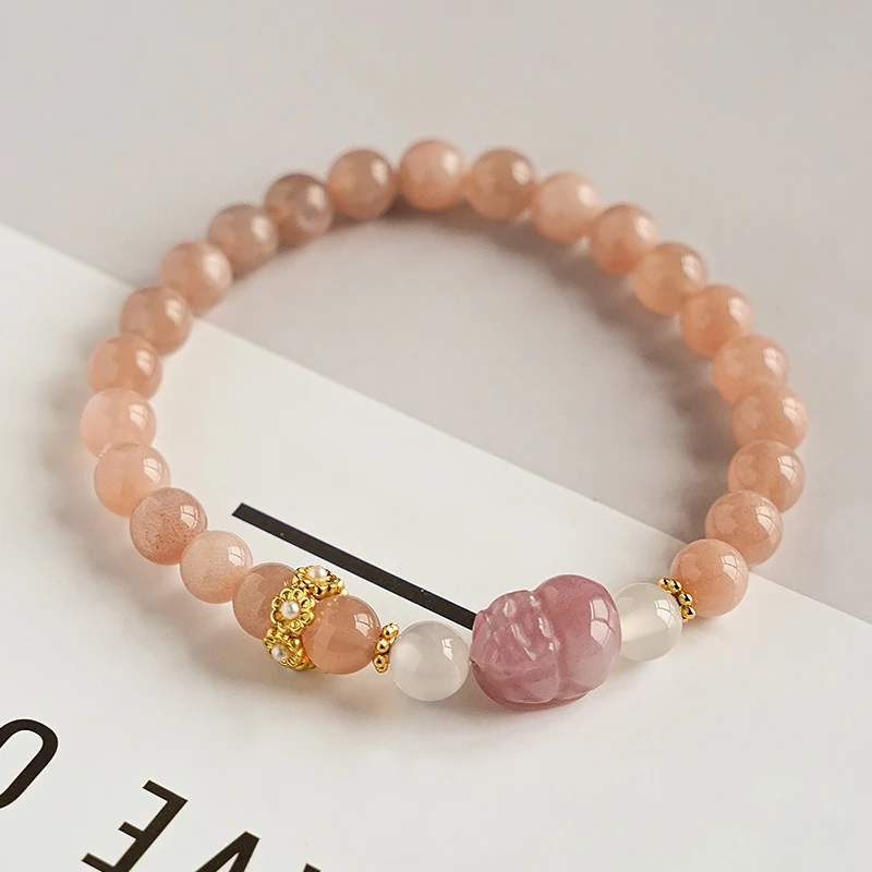 太阳石搭配盐源玛瑙小貔貅单圈轻奢百搭风手链多样性发一-7147