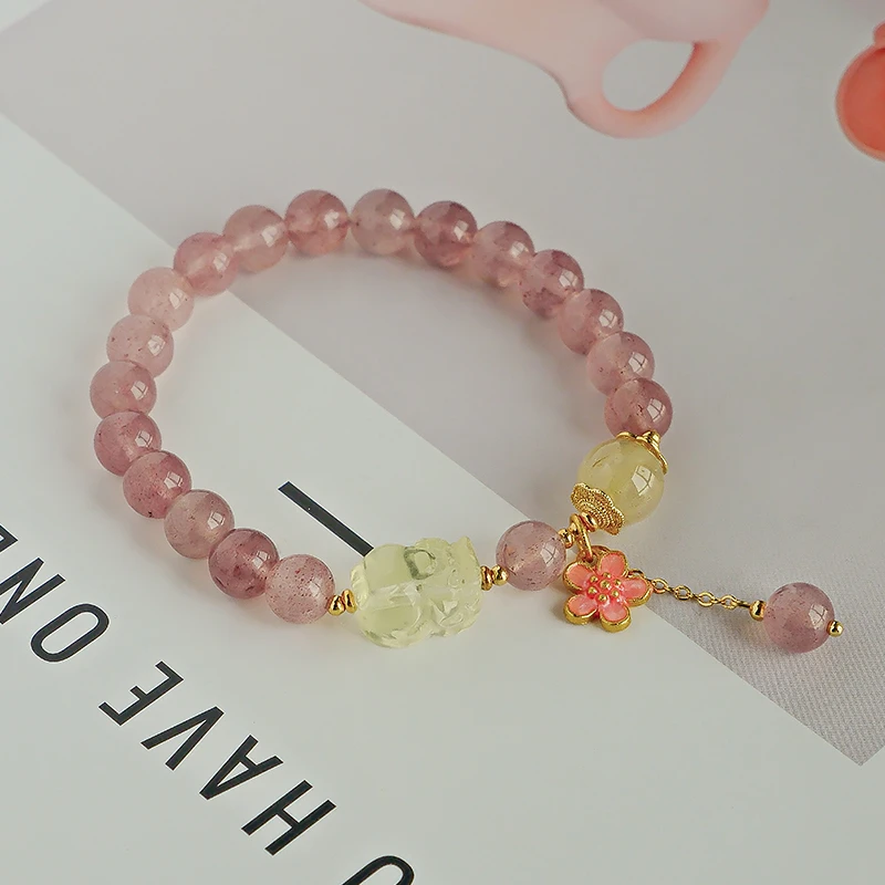 温柔风石英质玉草莓晶搭配貔貅手链 多样性发一-7227