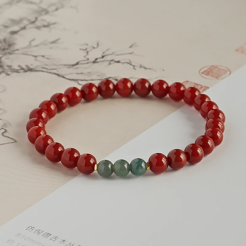 天然红玛瑙搭配蓝水翡翠百搭款手链 多样性发一-7022