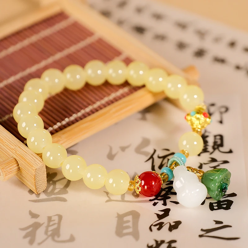 非金属玻璃手链 古风单圈莲蓬葫芦黄色手链手串 多样性发一-5919