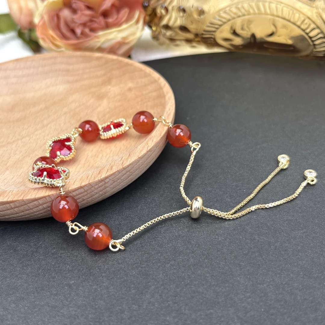 轻奢复古红玛瑙四叶草女款手链-5452