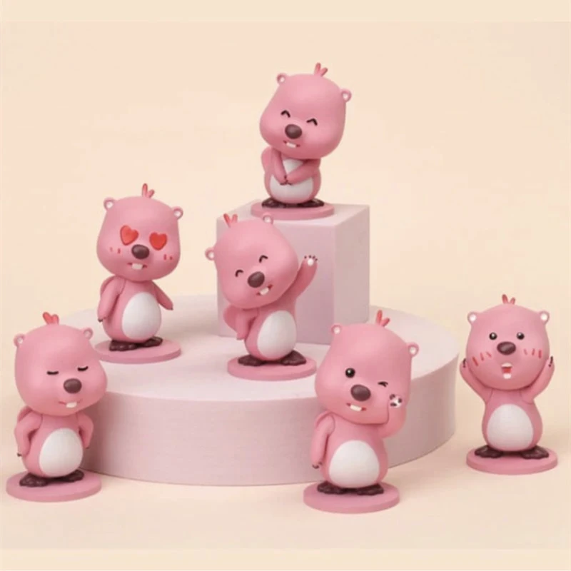 粉耗子二代loopy盲盒海狸露比可爱粉色小海狸pvc摆件国内实物产品