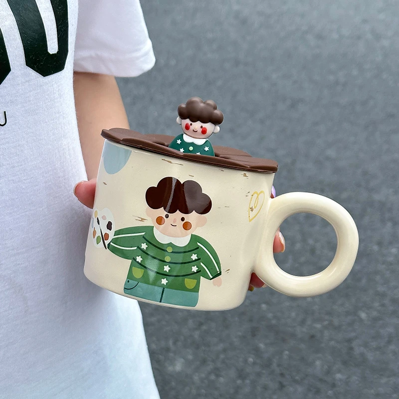 高颜值女生可爱马克杯子少女心家用办公室喝水杯情侣杯带盖水杯