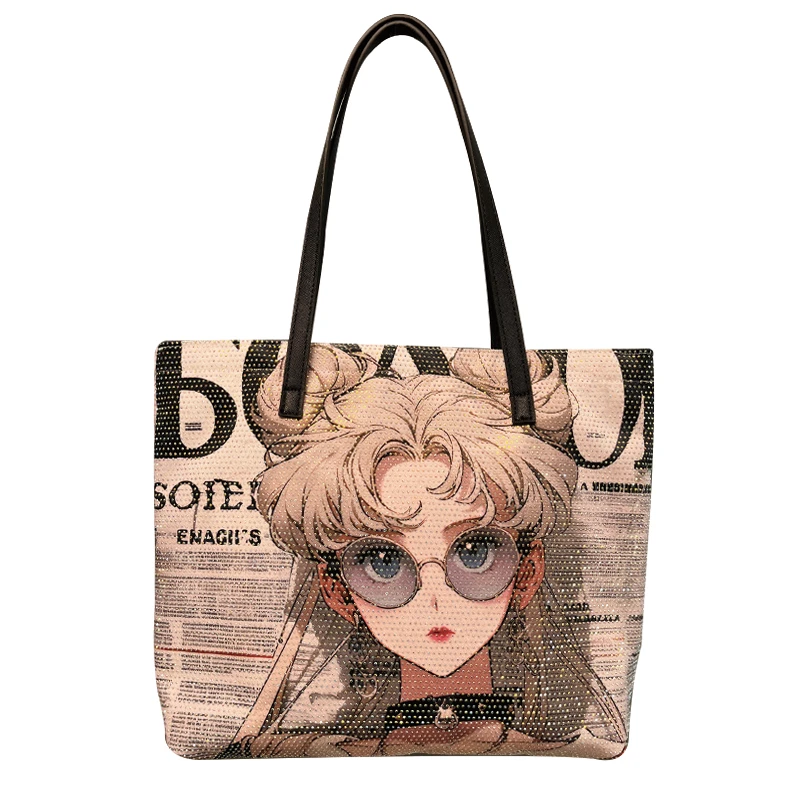 新款满钻石卡通印花百搭爆款休闲时尚潮流单肩托特包包女大容量包