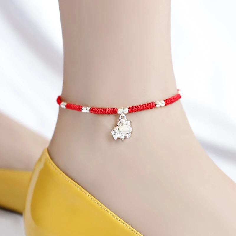 合金脚链 龙年红脚绳脚链女男复古藏银十二生肖手工编织情侣礼物