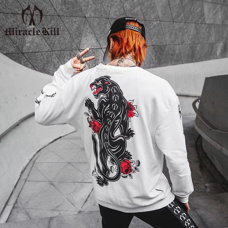 MIRACLE KILL秋冬新款套头卫衣老虎玫瑰主题印花外套男女同款