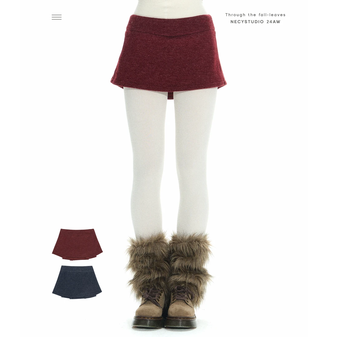 NECY仿兔毛百褶裙 秋冬显瘦气质a字短裙