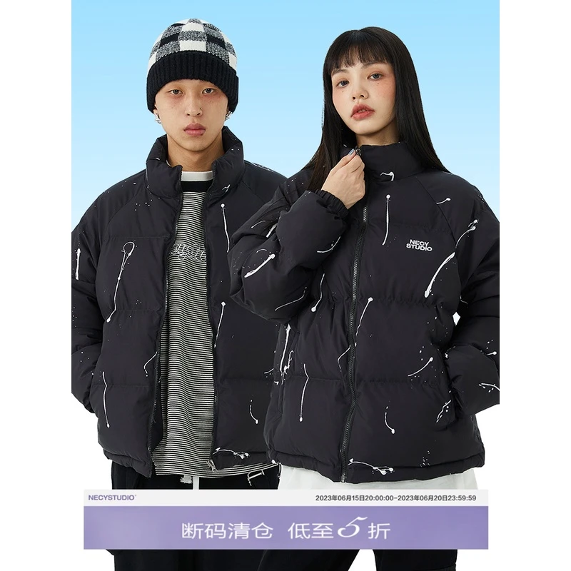 断码五折清仓/NECY不规则泼墨涂鸦字母刺绣棉服面包服冬