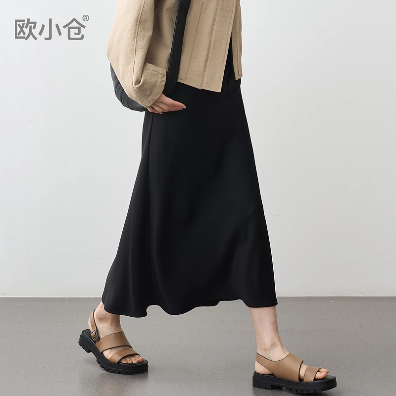 欧小仓巴斯克系列松紧腰中长款垂感半身裙斜裁无里清爽鱼尾裙2272