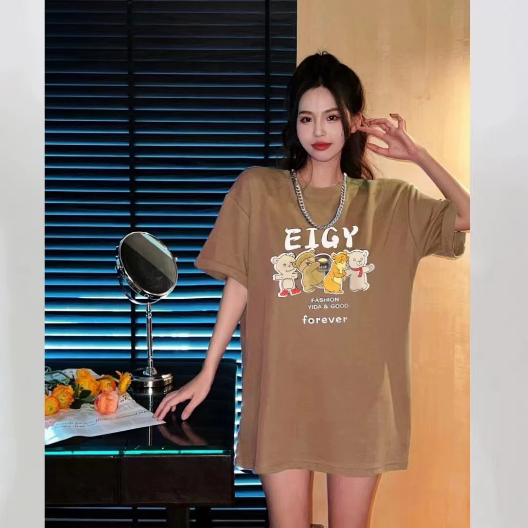 衣多美夏季新款时尚休闲大板T血多熊印花