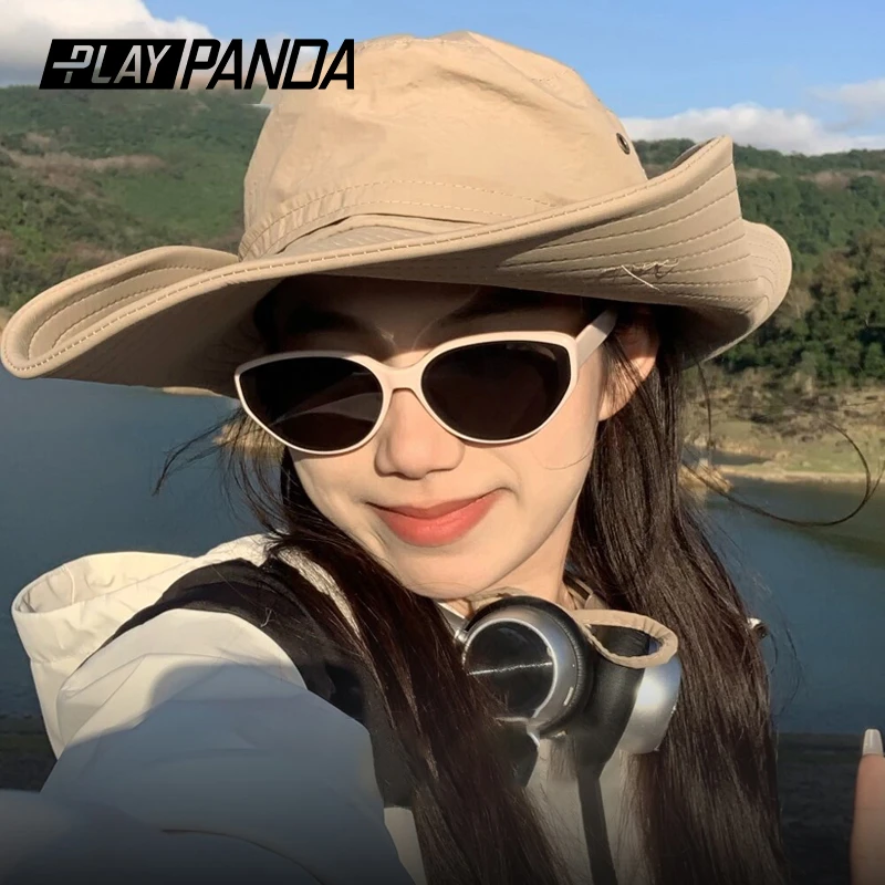 PLAYPANDA粉色猫眼墨镜女款高级感方圆脸窄框防紫外线网红太阳镜