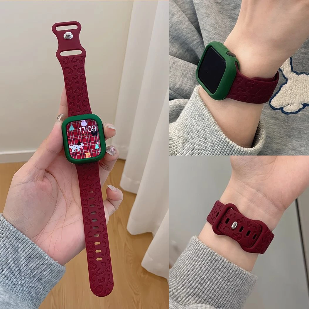 豹纹硅胶蝴蝶扣表带 适用于苹果手表s10表带applewatchS9通用SE2