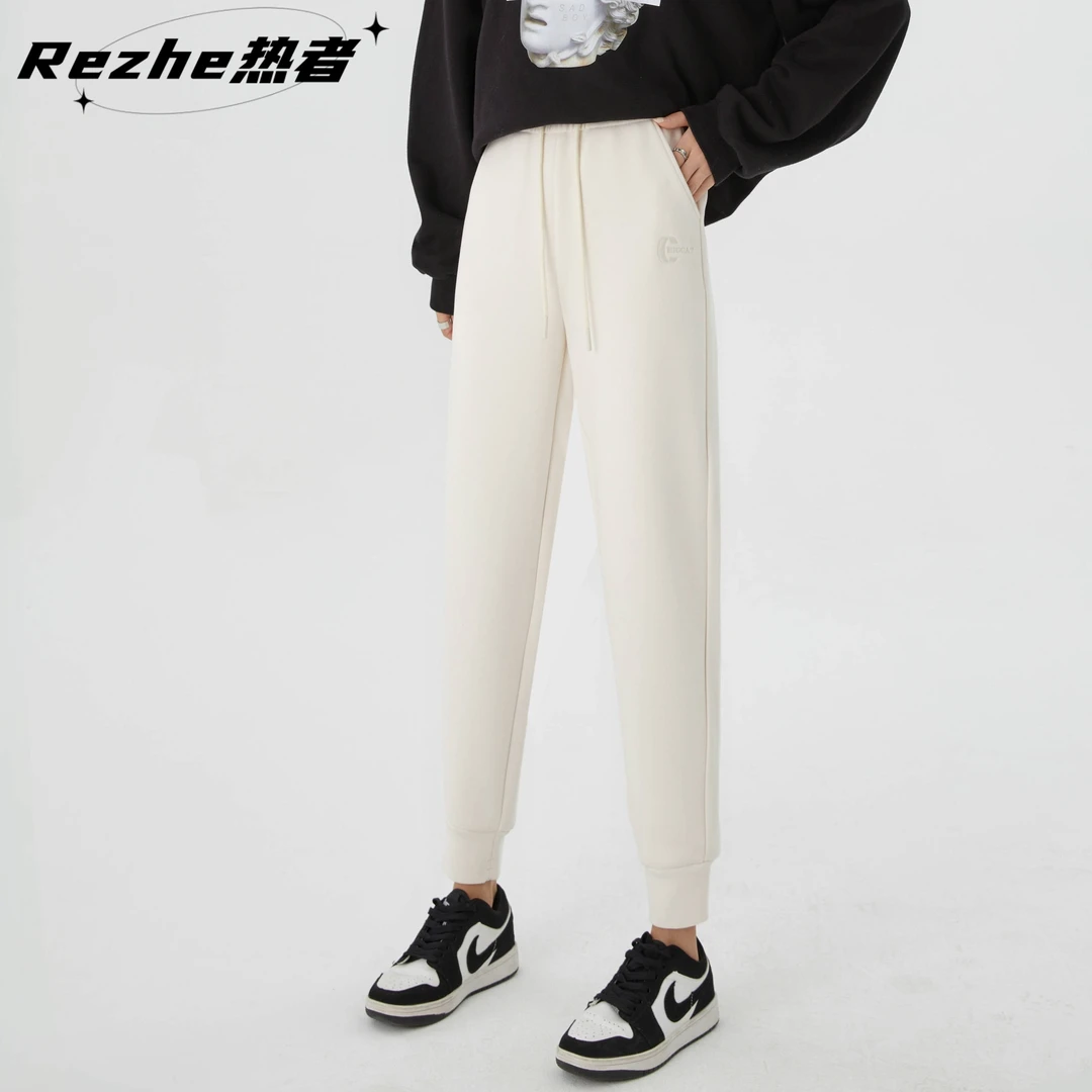 热者秋冬新款加厚加绒休闲运动防风裤春节穿搭羊毛蚕丝高腰束脚裤