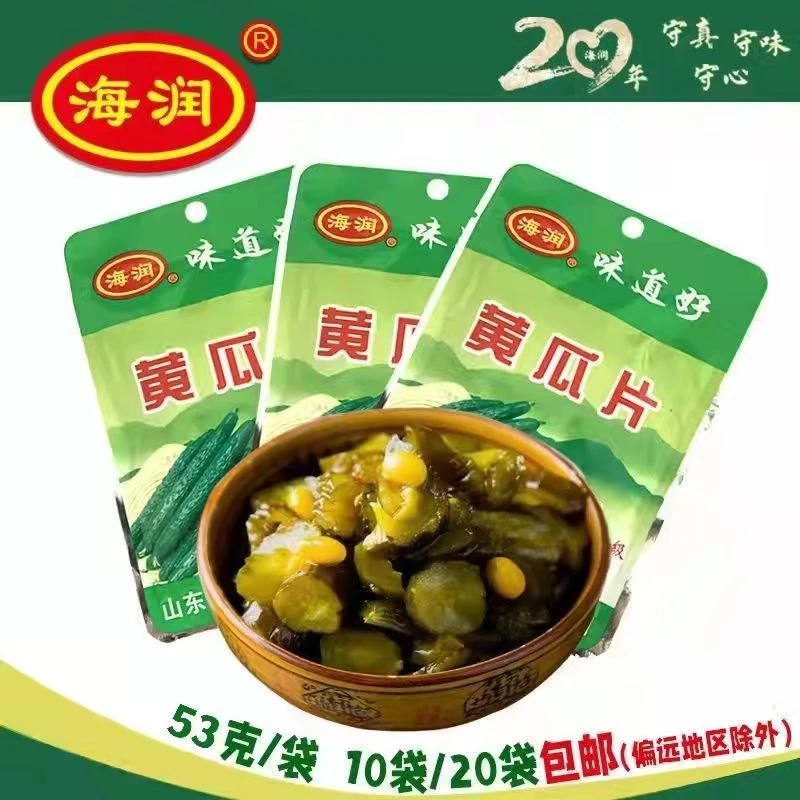 海润黄瓜片酱菜即食零食山东特产酸豆角咸菜下饭菜53g*8开袋即食