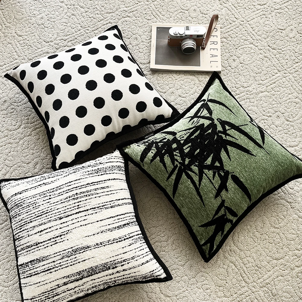 中古风重工东方竹叶刺绣抱枕新中式时髦轻奢沙发抱枕靠垫床头枕头