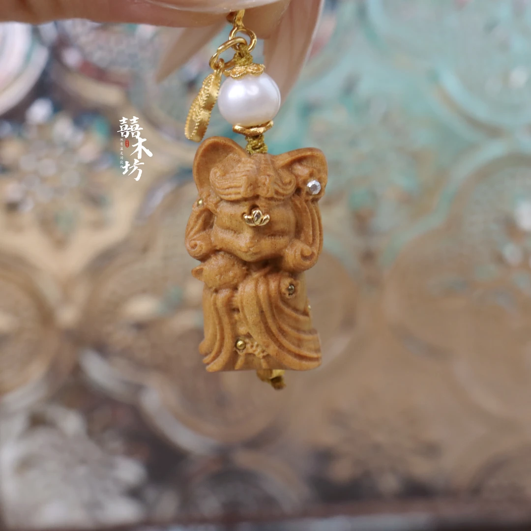 印度老山檀香解忧兽卡扣吊坠