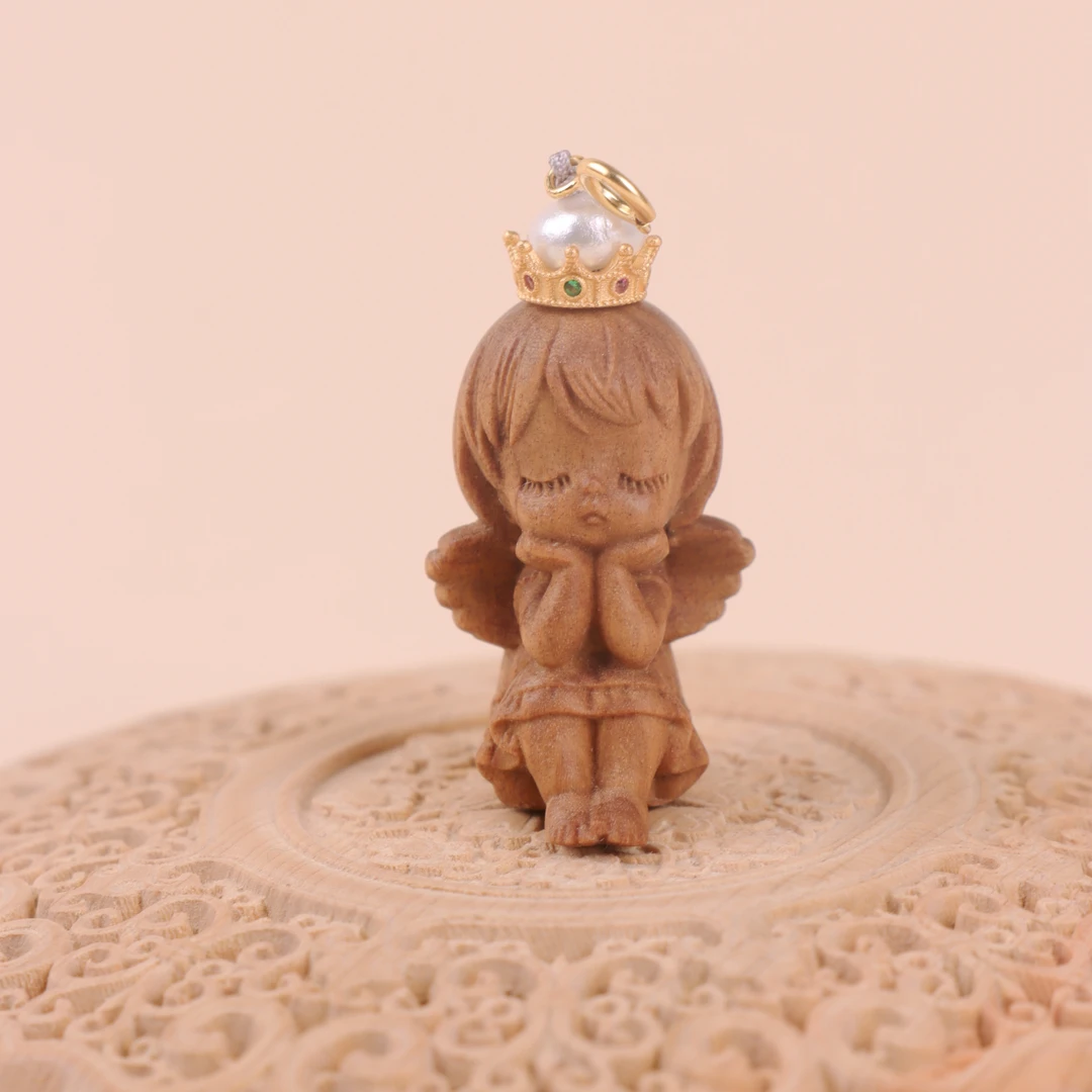 印度老山檀香小天使卡扣吊坠